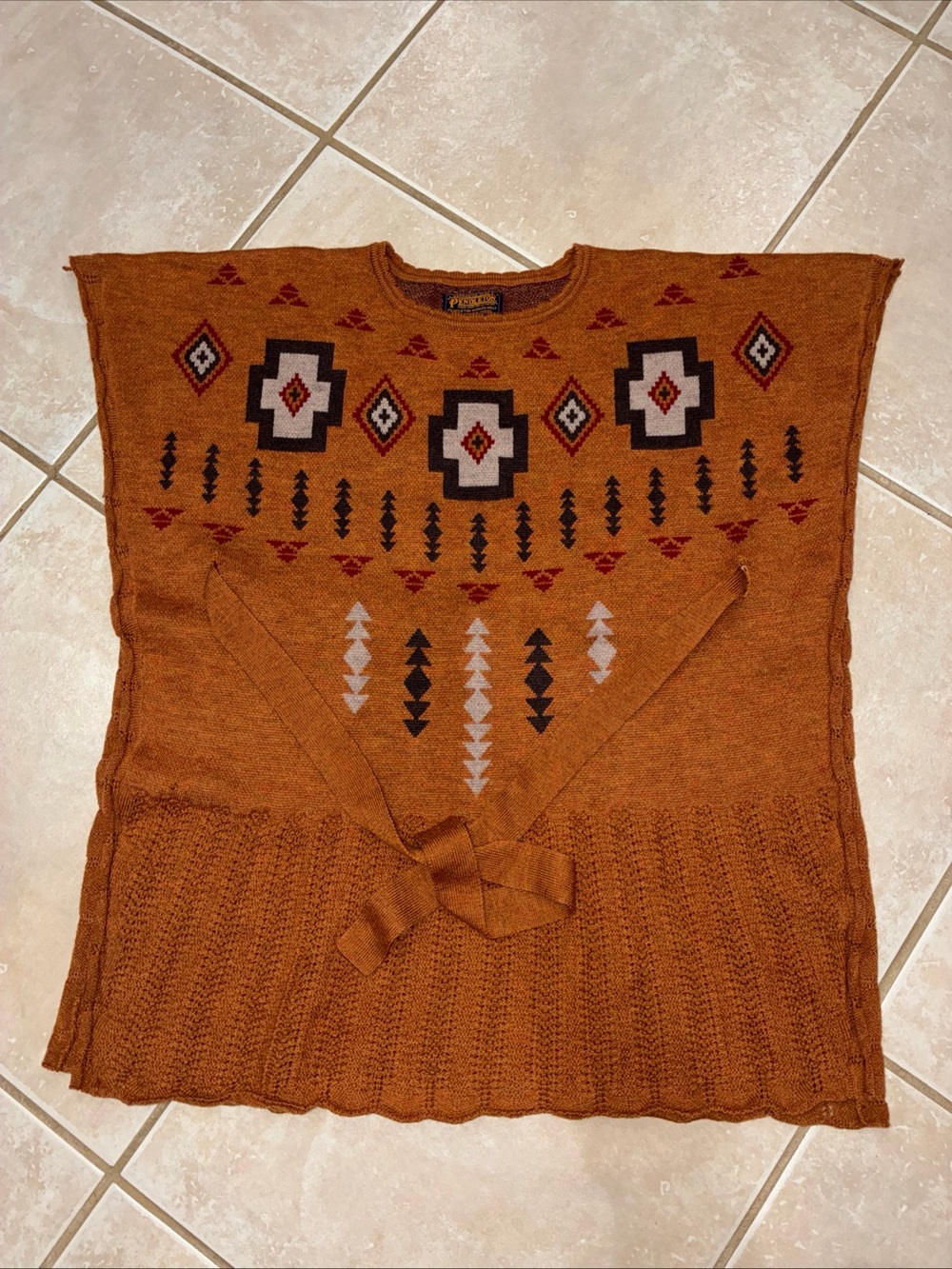 PENDLETON Anthropologie Ashcreek Virgin Wool Belted Short Sleeve Poncho XS/S